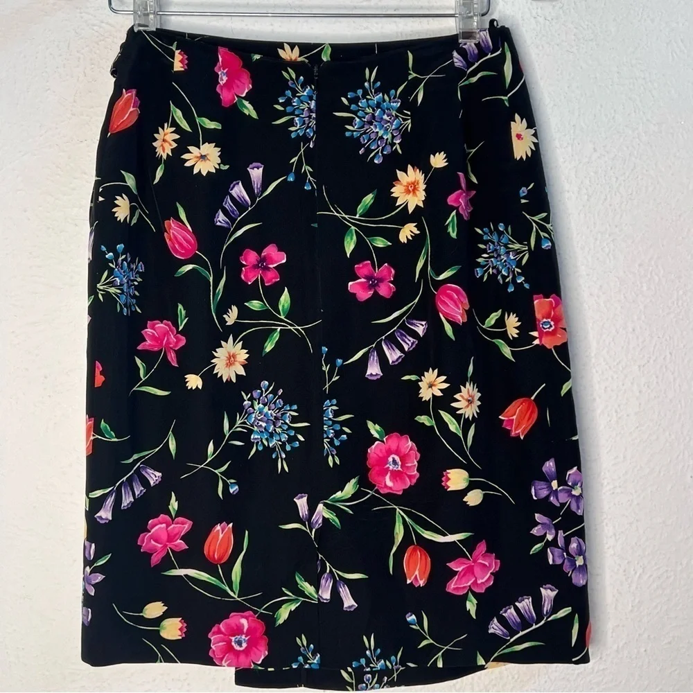 Talbots black floral skirt faux wrap skirt